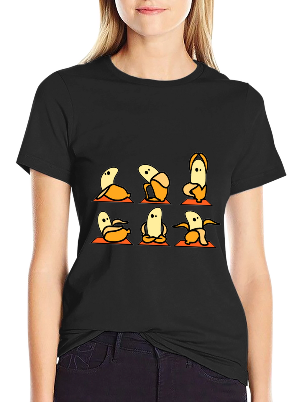 Banana Yoga Black T-Shirt - Funny Fruit Exercise Tee