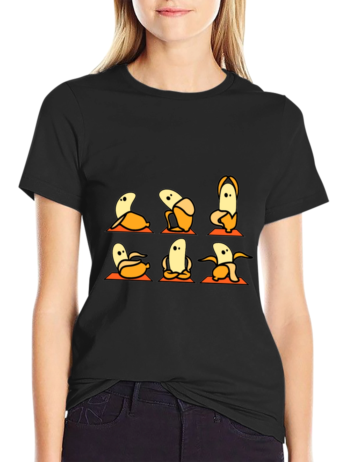 Banana Yoga Black T-Shirt - Funny Fruit Exercise Tee