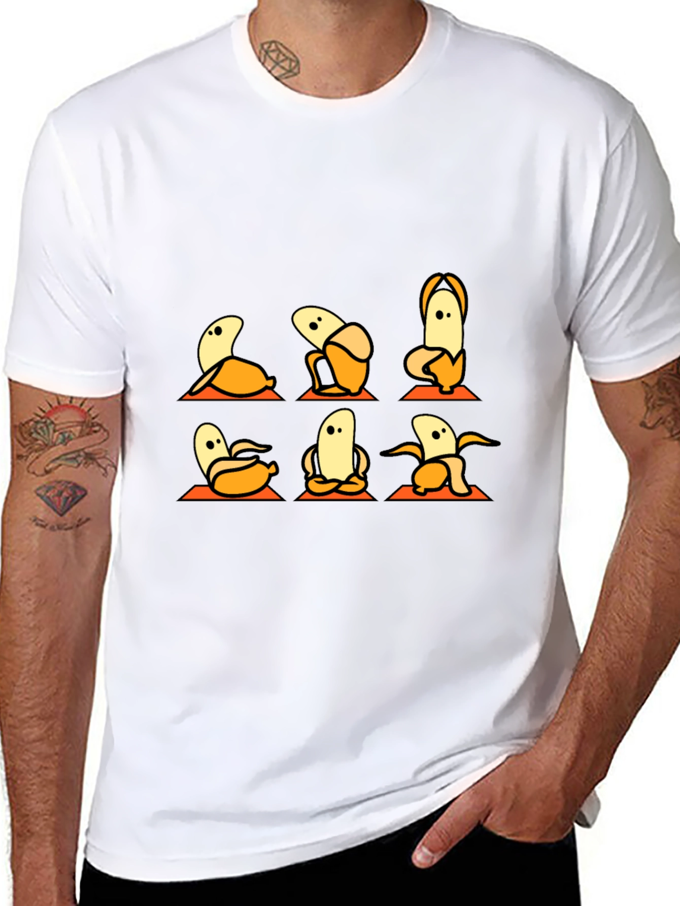Banana Yoga Black T-Shirt - Funny Fruit Exercise Tee