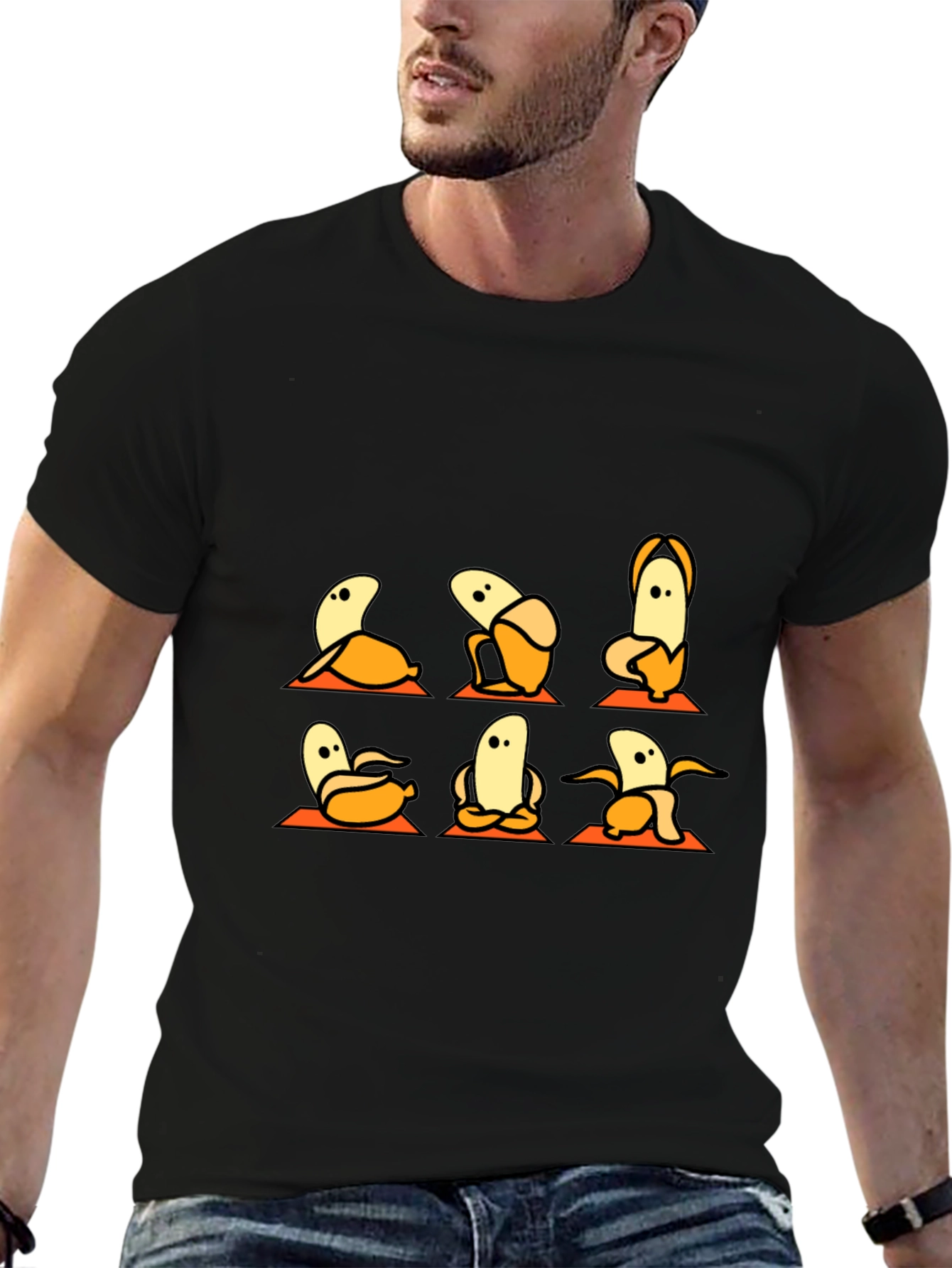 Banana Yoga Black T-Shirt - Funny Fruit Exercise Tee