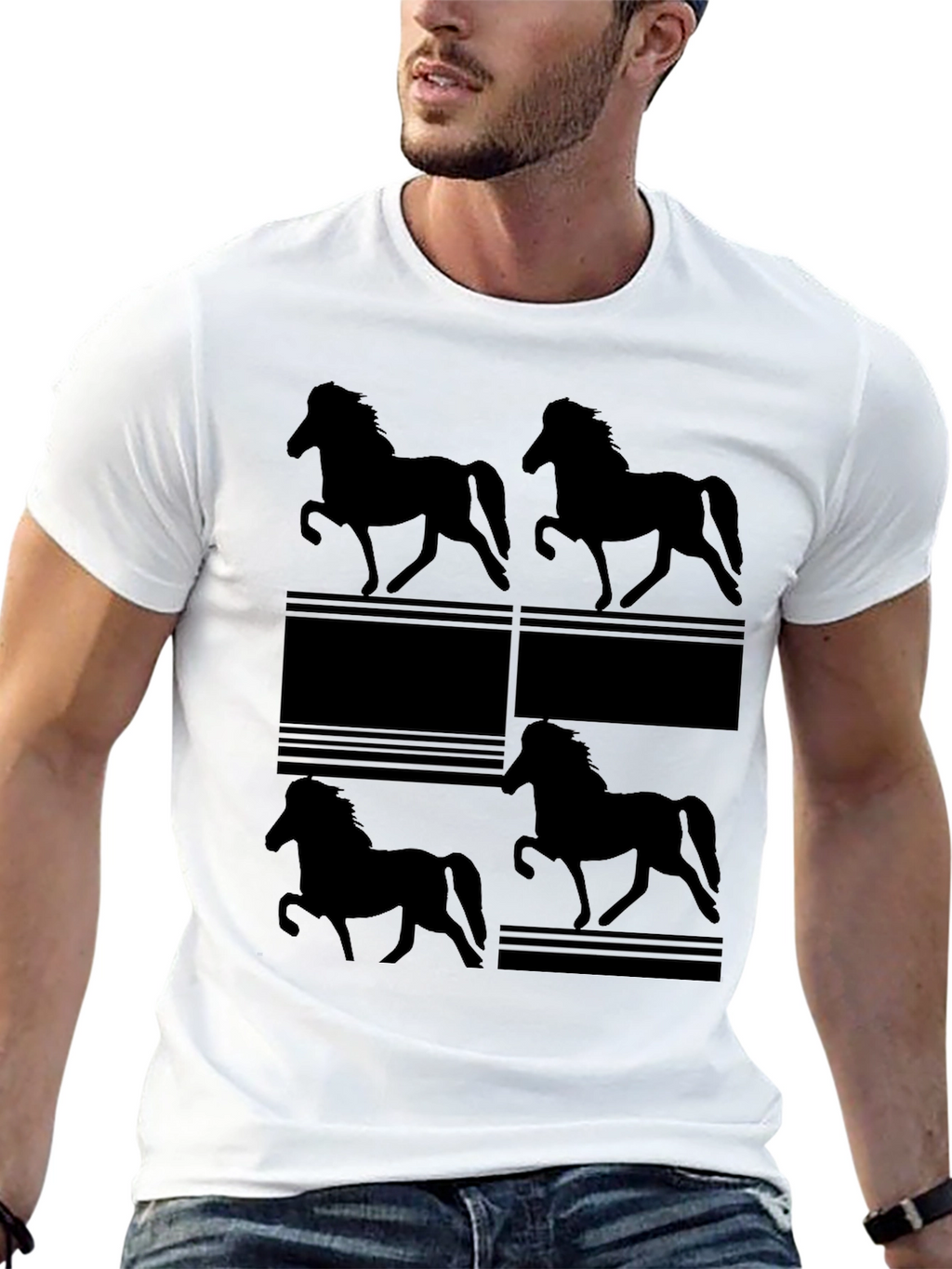 Horse Silhouette Print Black T-Shirt