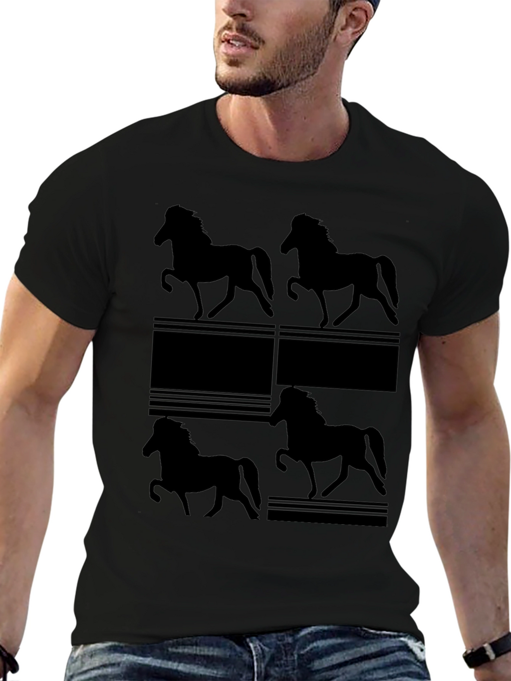 Horse Silhouette Print Black T-Shirt