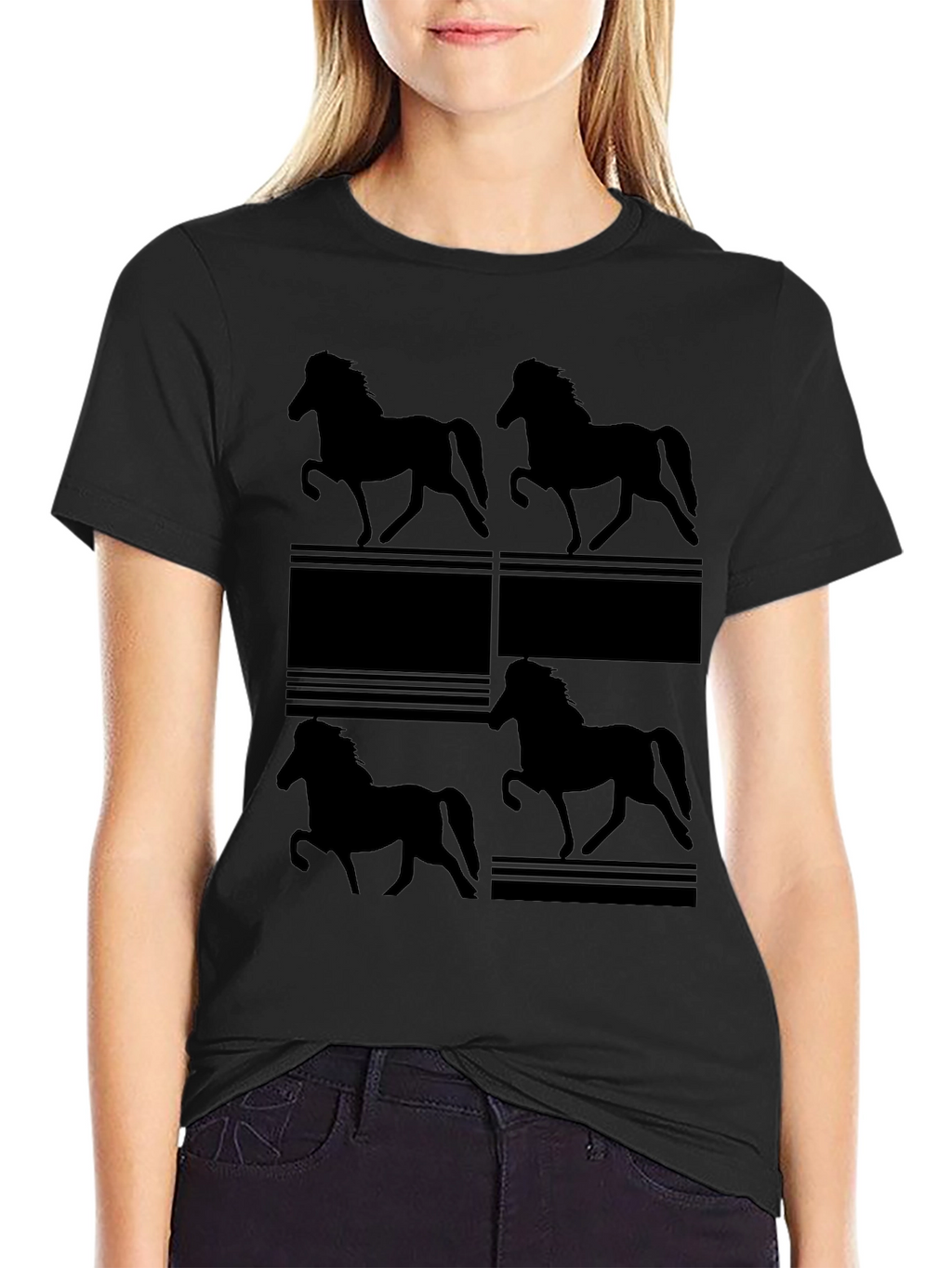Horse Silhouette Print Black T-Shirt
