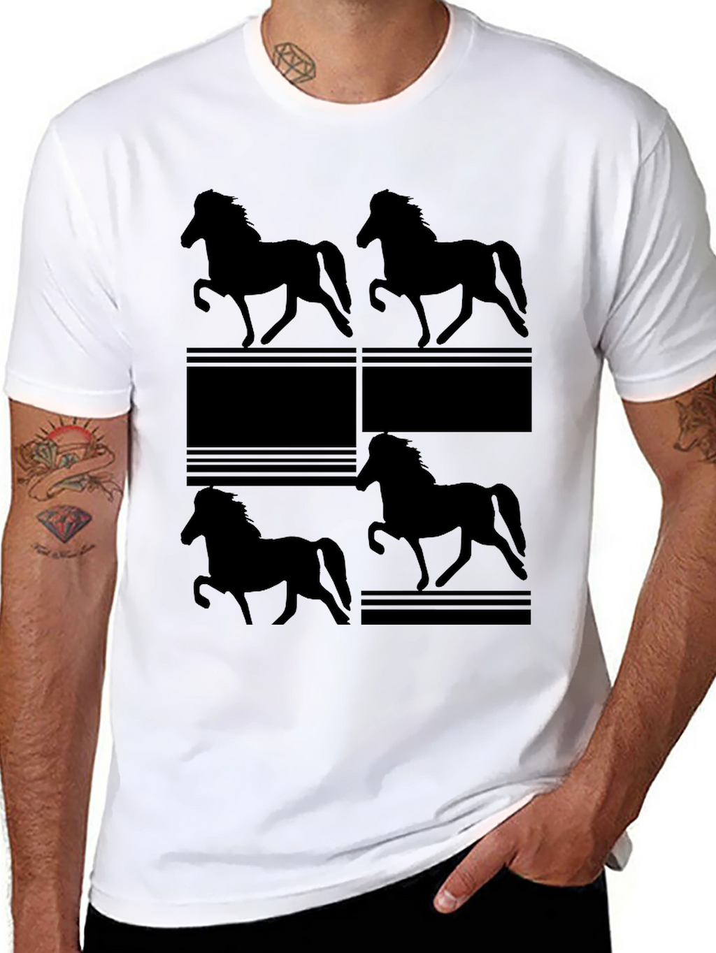 Horse Silhouette Print Black T-Shirt