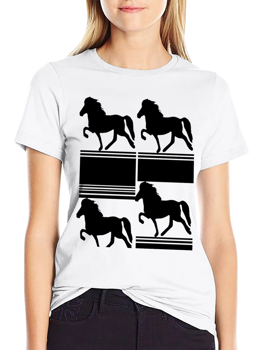 Horse Silhouette Print Black T-Shirt