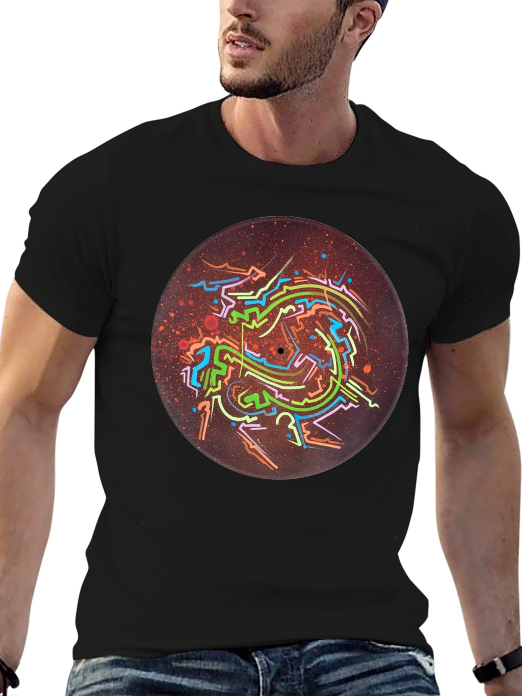 Abstract Record Art Black T-Shirt
