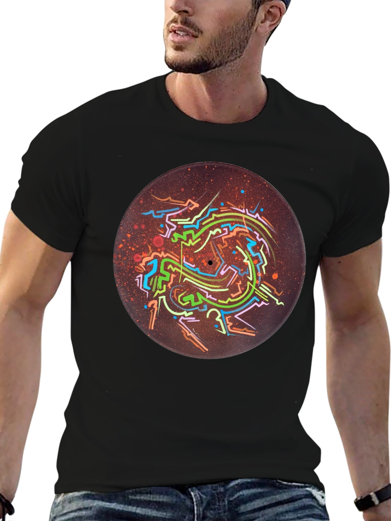 Abstract Record Art Black T-Shirt