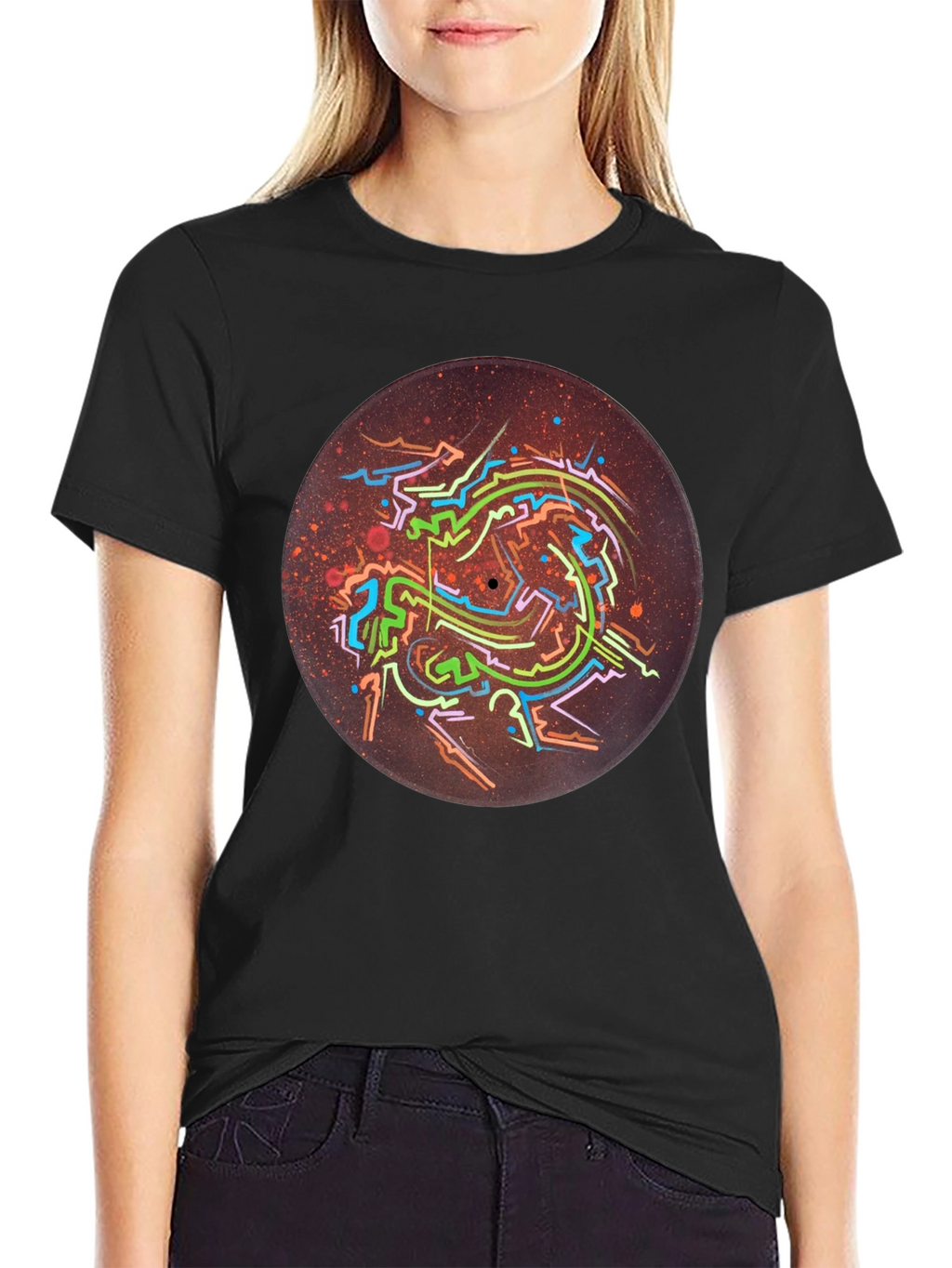 Abstract Record Art Black T-Shirt