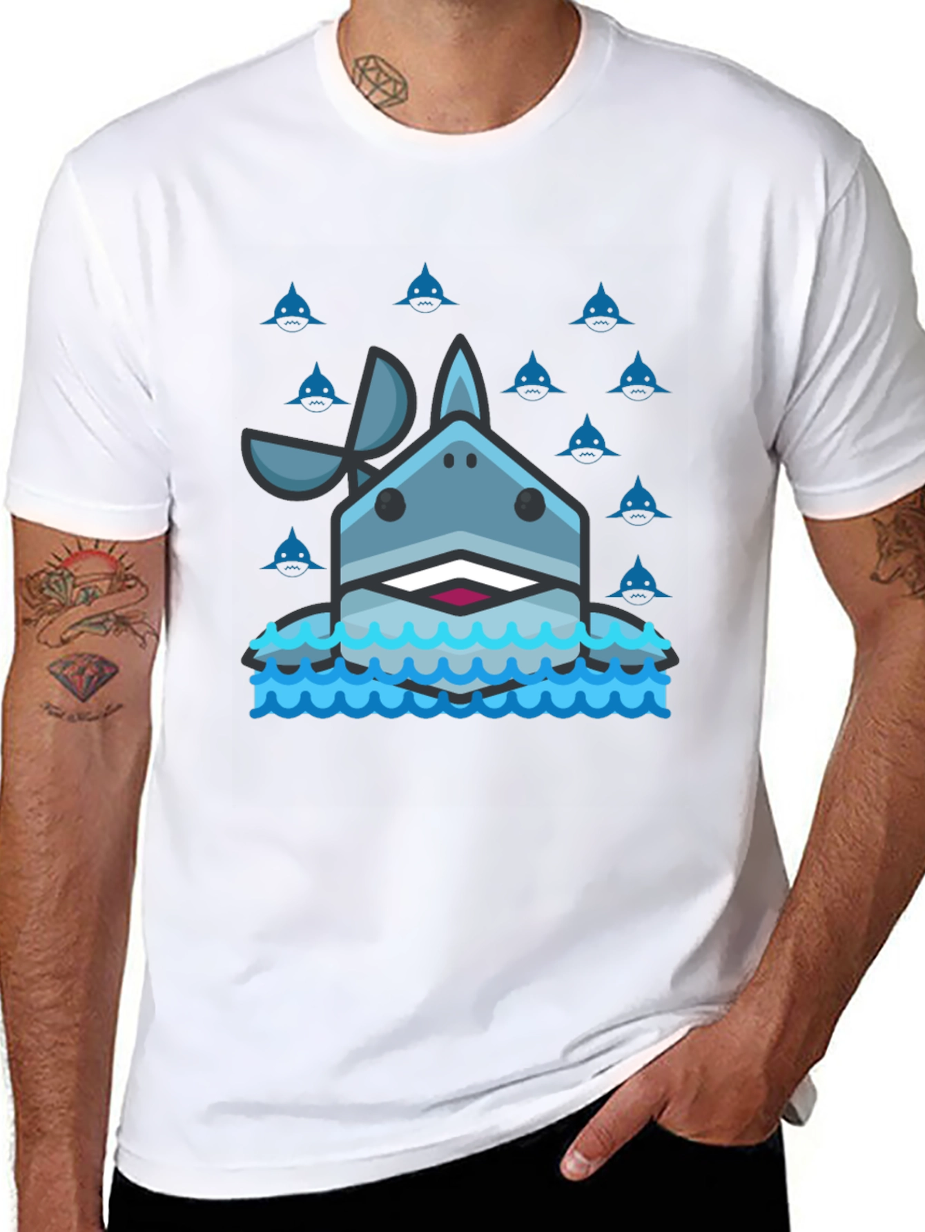 Shark Graphic Tee - Mens Black Cotton T-Shirt