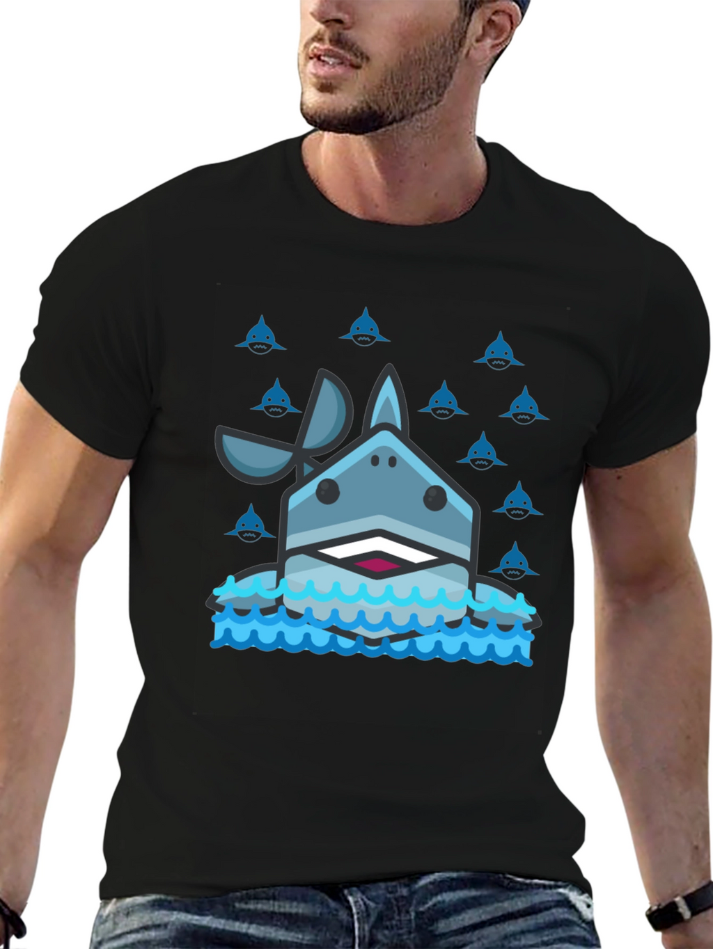 Shark Graphic Tee - Mens Black Cotton T-Shirt