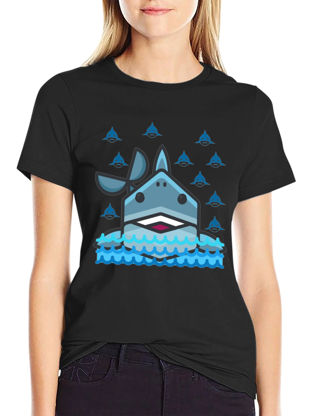Shark Graphic Tee - Mens Black Cotton T-Shirt