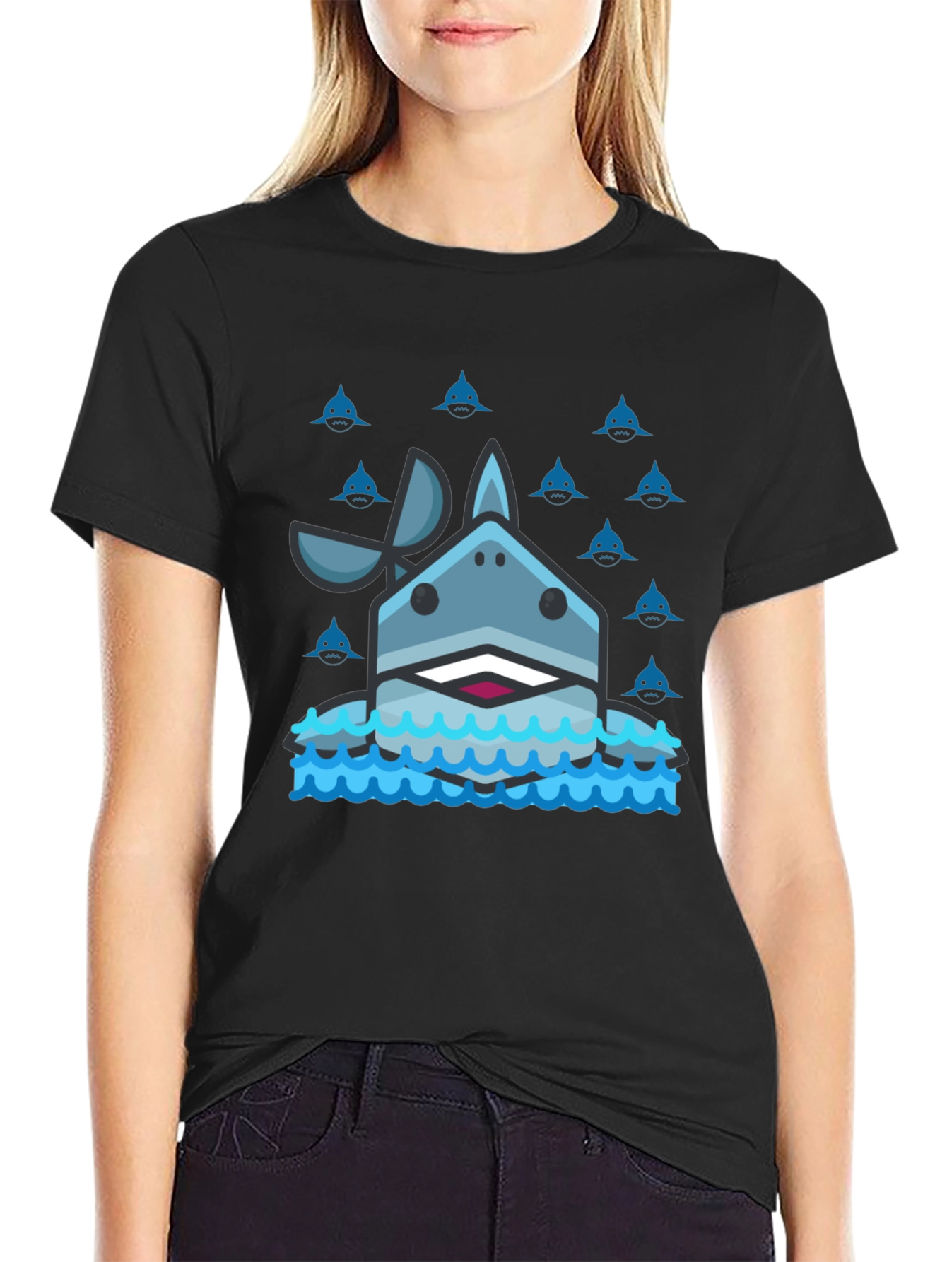 Shark Graphic Tee - Mens Black Cotton T-Shirt