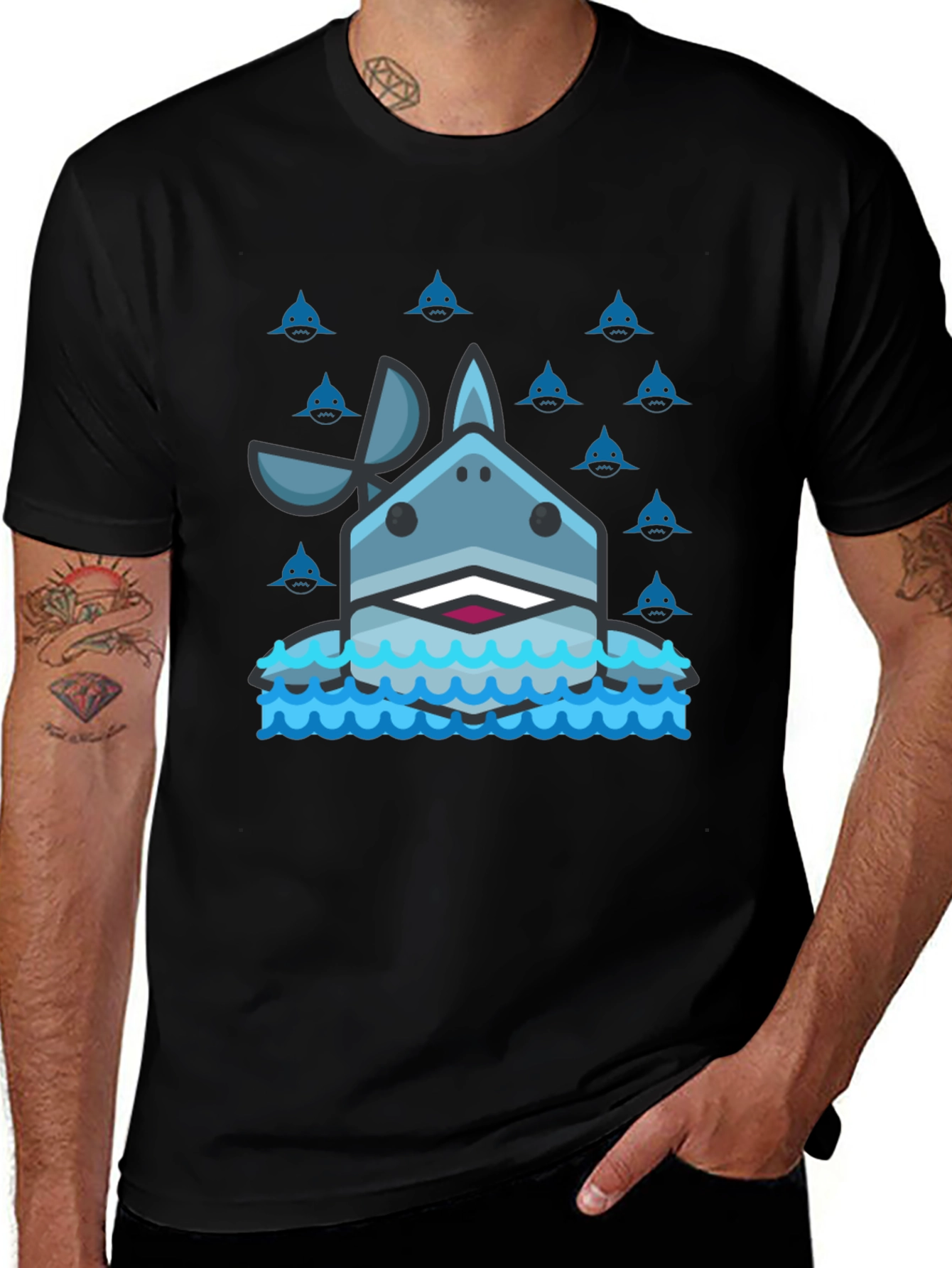 Shark Graphic Tee - Mens Black Cotton T-Shirt