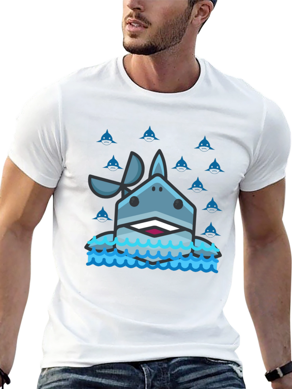 Shark Graphic Tee - Mens Black Cotton T-Shirt