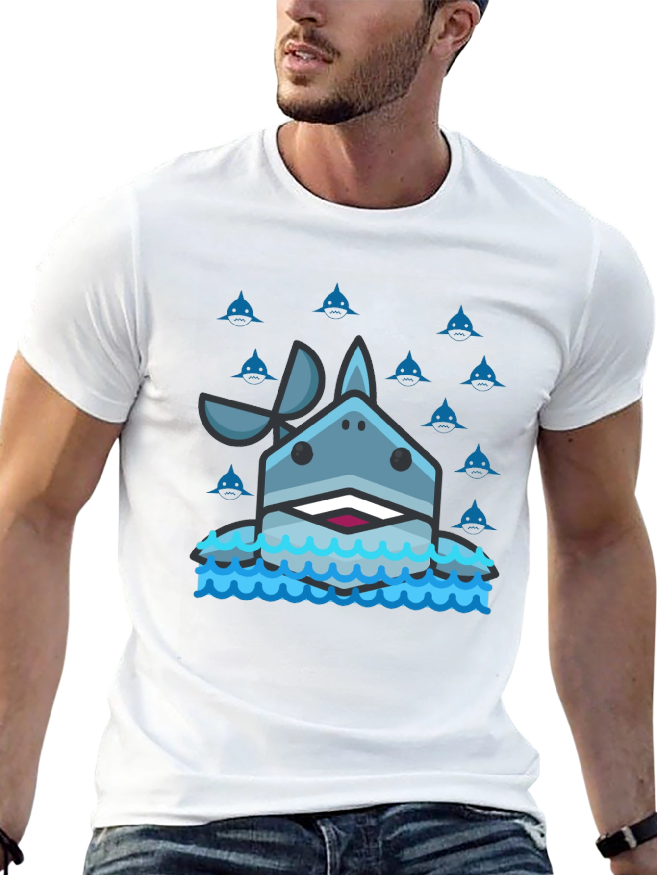 Shark Graphic Tee - Mens Black Cotton T-Shirt