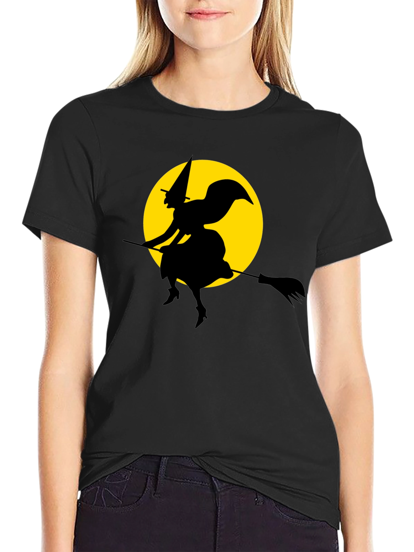 Witch on Broomstick T-Shirt - Spooky Halloween Tee