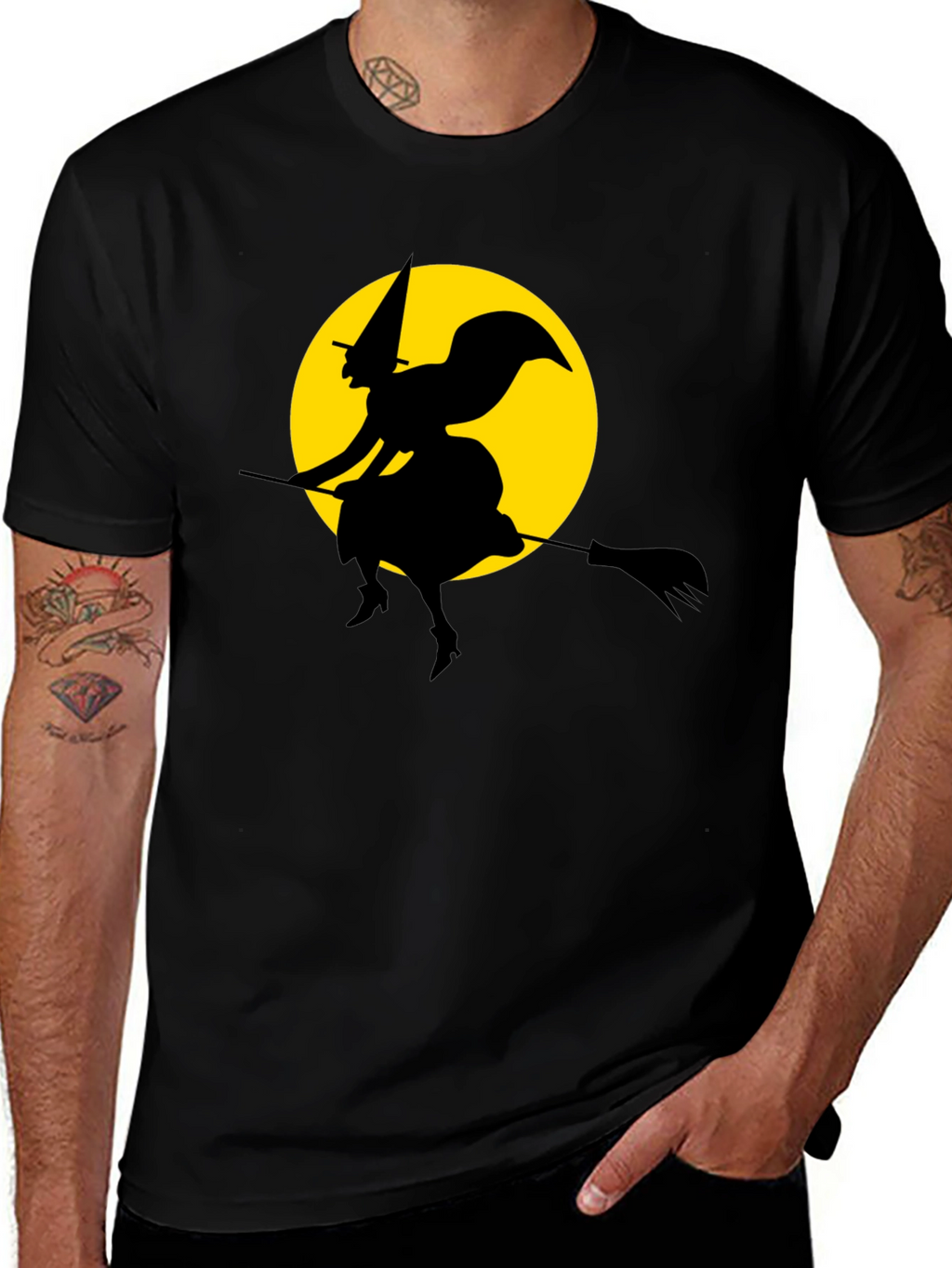 Witch on Broomstick T-Shirt - Spooky Halloween Tee