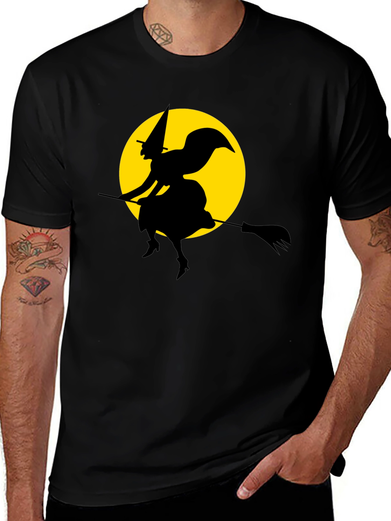 Witch on Broomstick T-Shirt - Spooky Halloween Tee