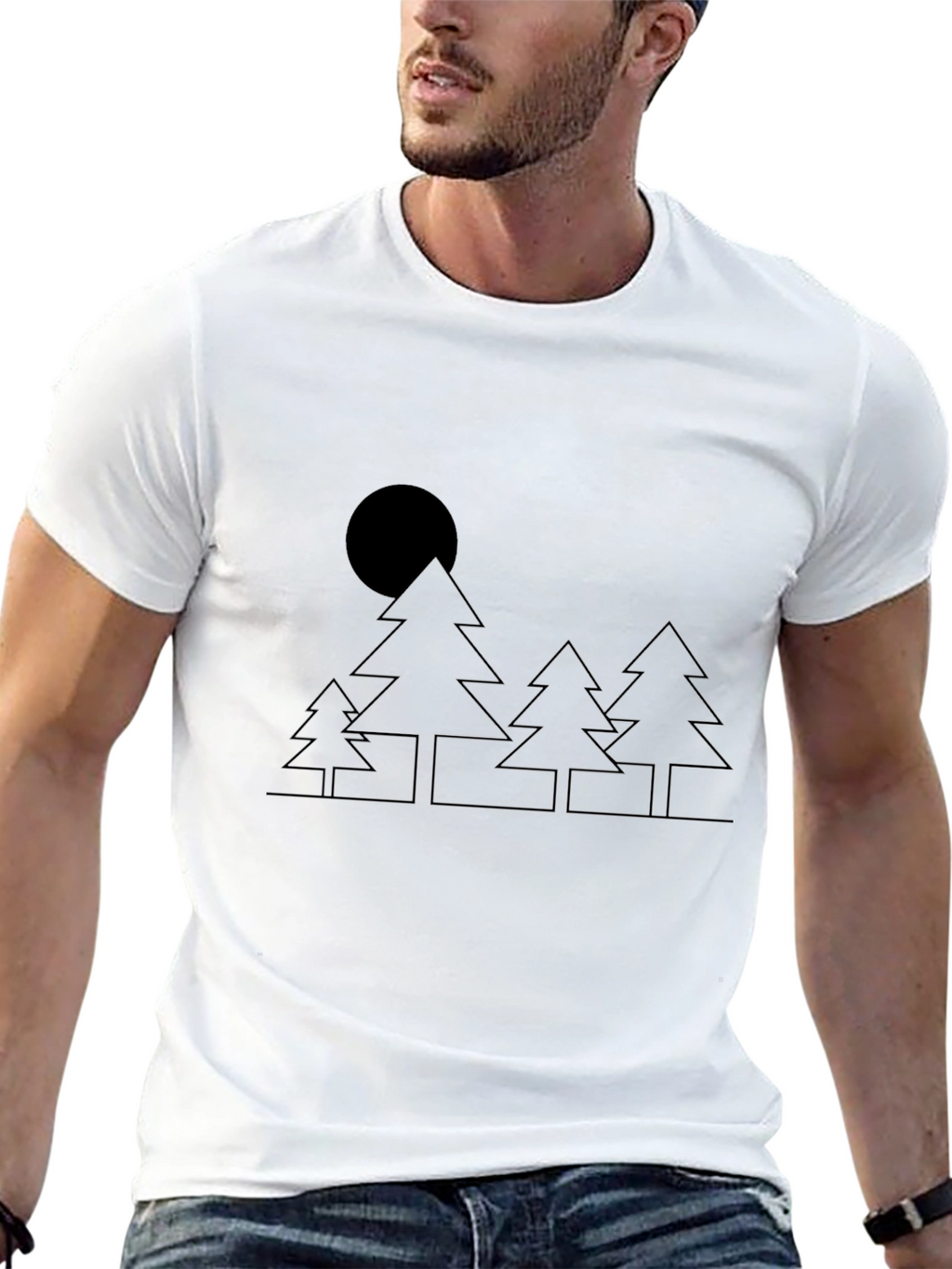 Minimalist Trees & Moon Black T-Shirt