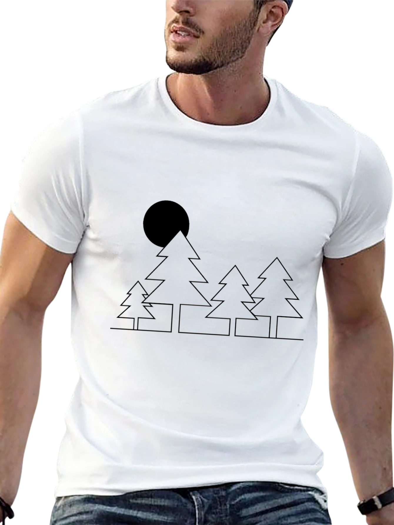 Minimalist Trees & Moon Black T-Shirt