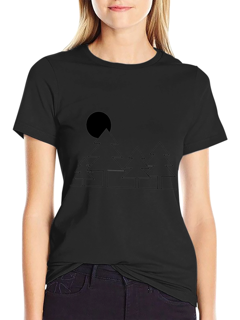 Minimalist Trees & Moon Black T-Shirt