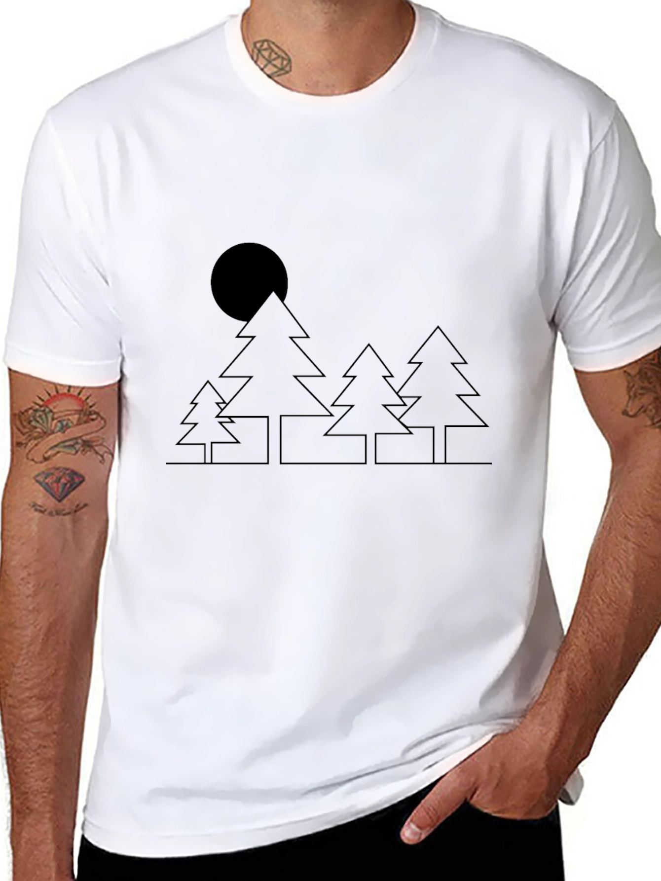 Minimalist Trees & Moon Black T-Shirt