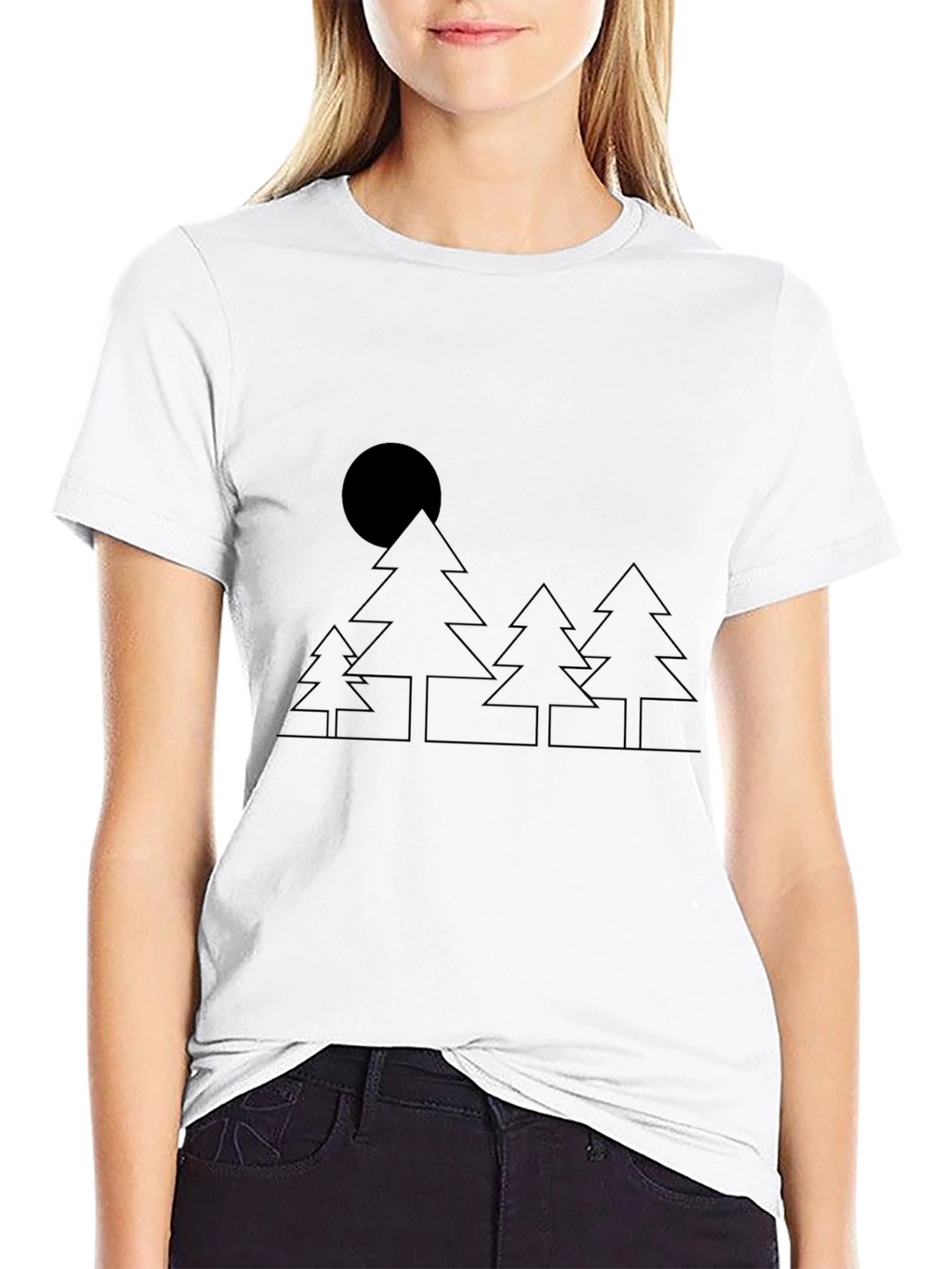 Minimalist Trees & Moon Black T-Shirt