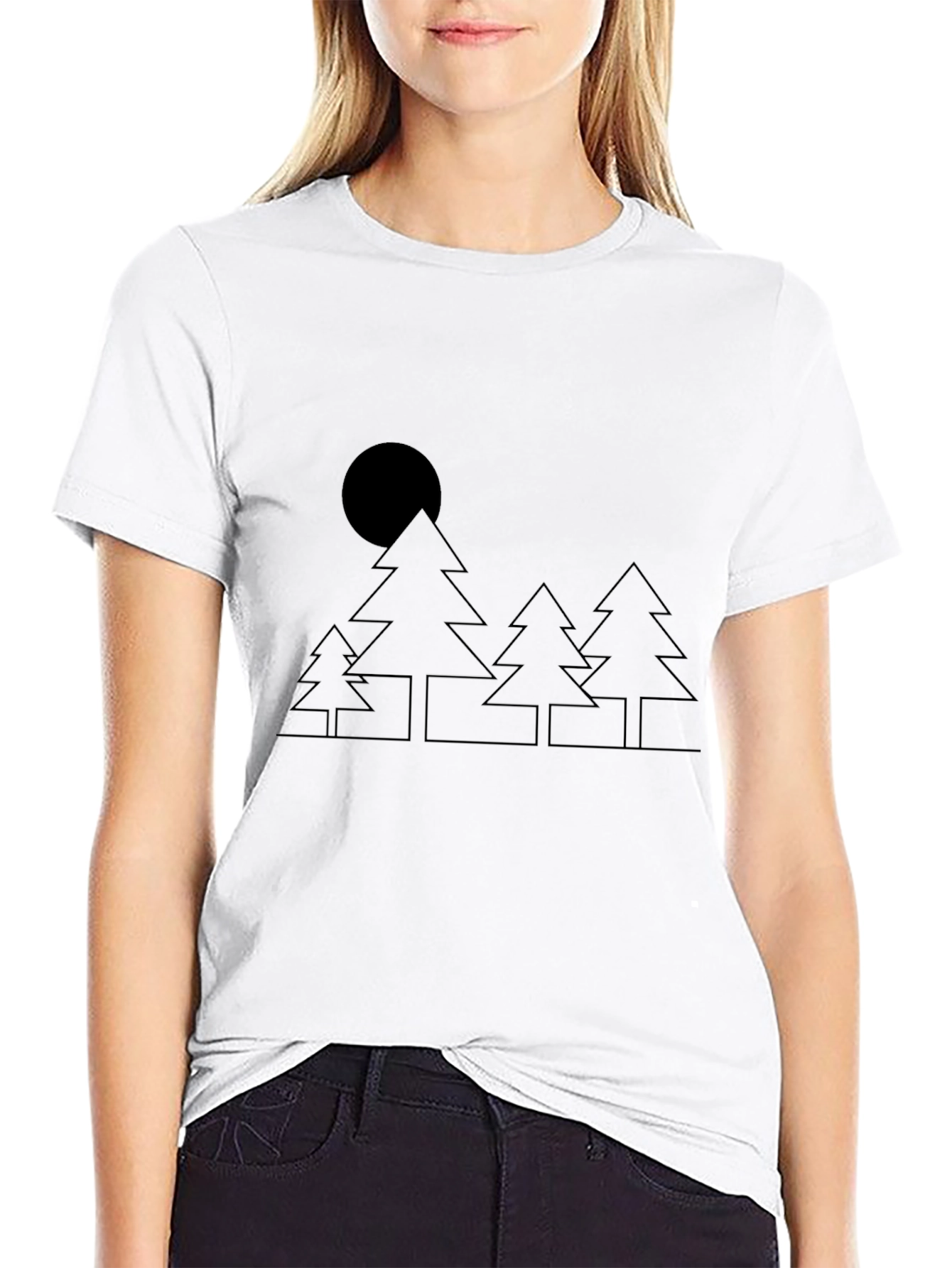 Minimalist Trees & Moon Black T-Shirt