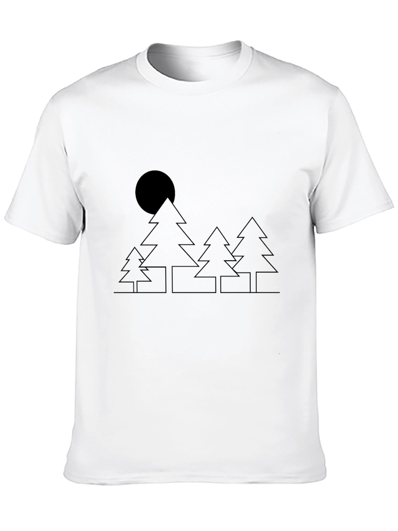Minimalist Trees & Moon Black T-Shirt