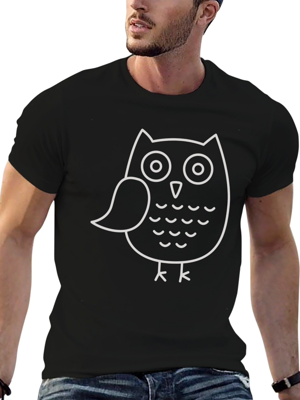 Owl Graphic Tee - Black Cotton T-Shirt