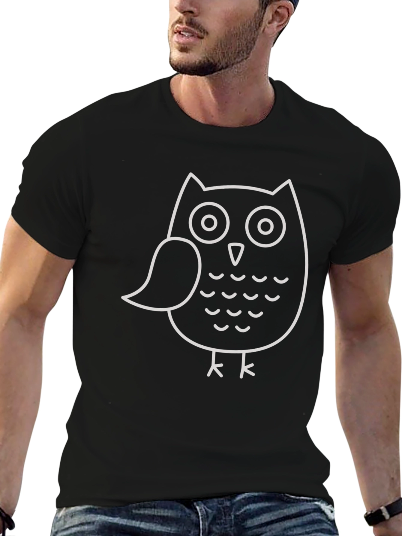 Owl Graphic Tee - Black Cotton T-Shirt