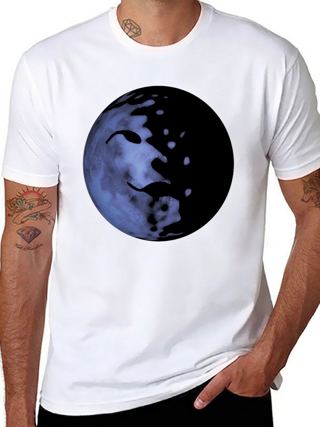 Unique Moon Face Graphic Black T-Shirt