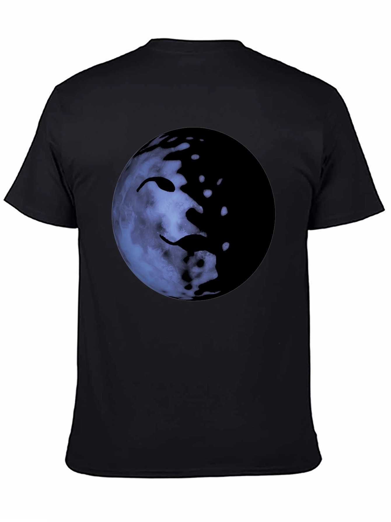 Unique Moon Face Graphic Black T-Shirt