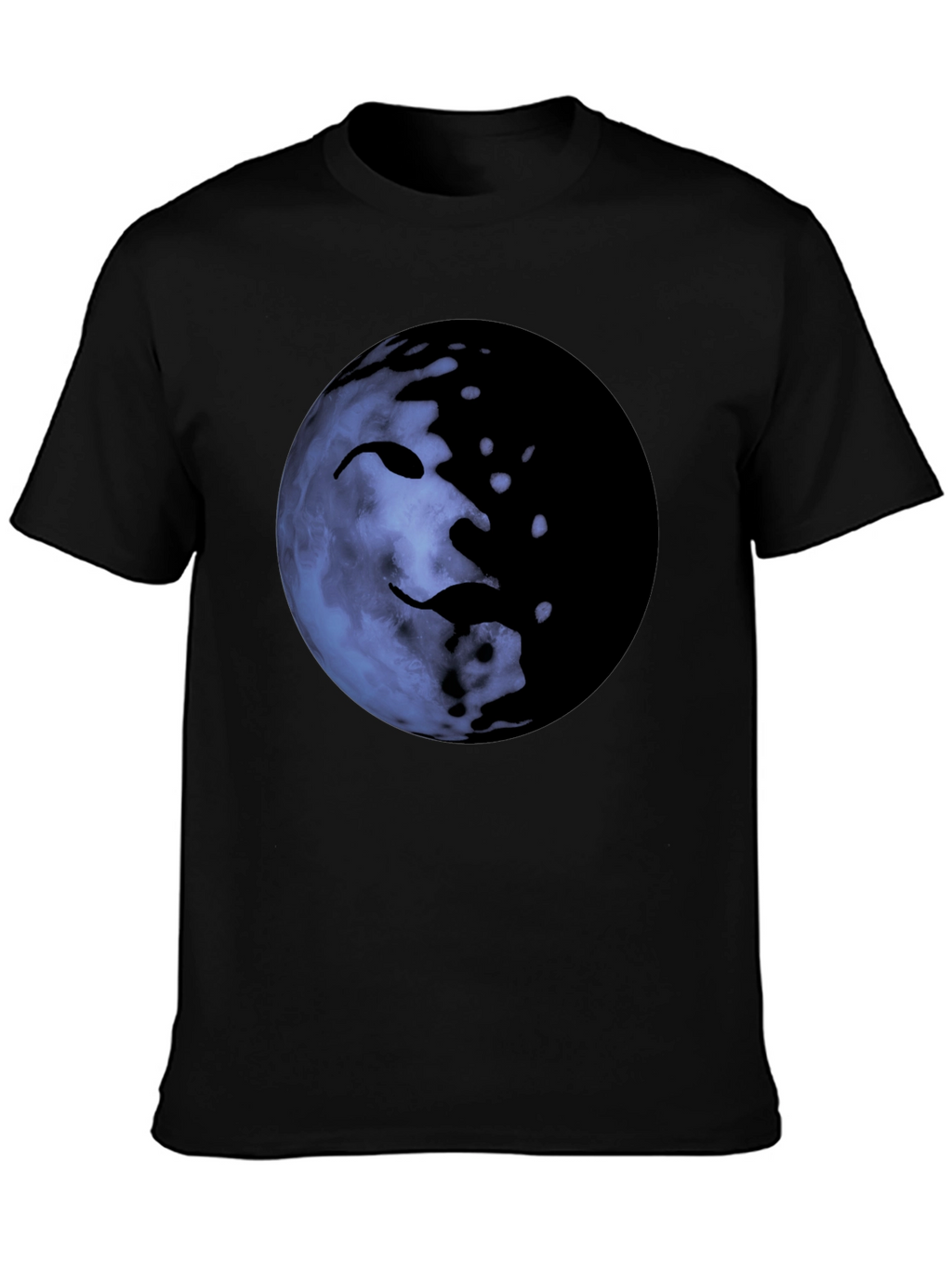 Unique Moon Face Graphic Black T-Shirt