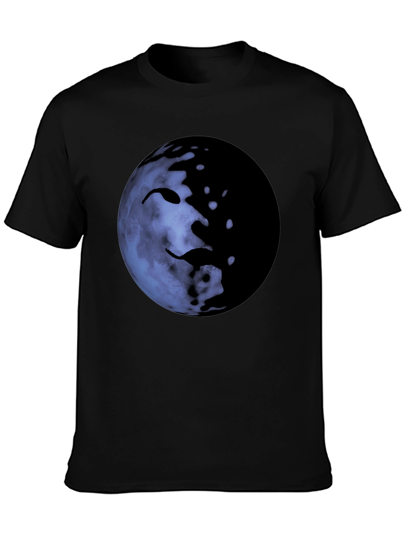 Unique Moon Face Graphic Black T-Shirt