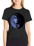 Unique Moon Face Graphic Black T-Shirt