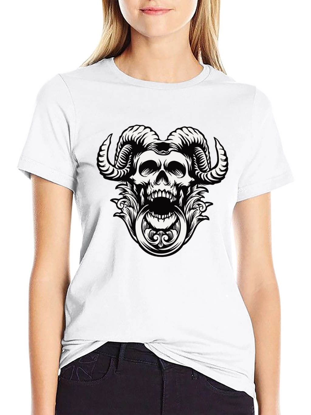 Skull Horns Graphic Print Tee
