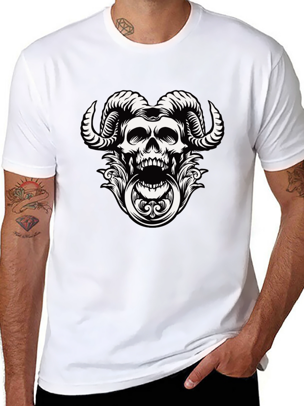 Skull Horns Graphic Print Tee