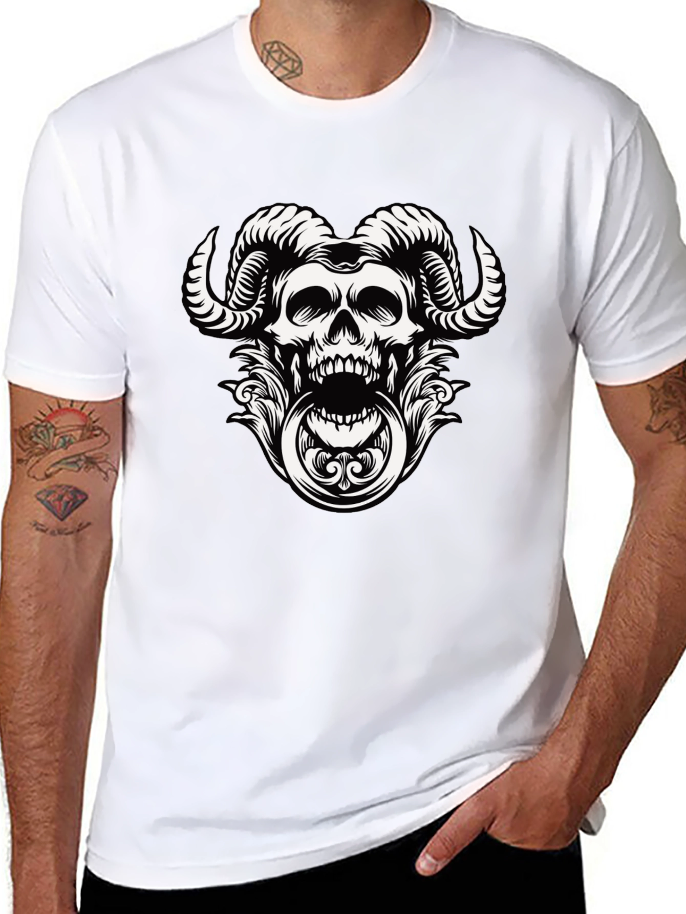 Skull Horns Graphic Print Tee