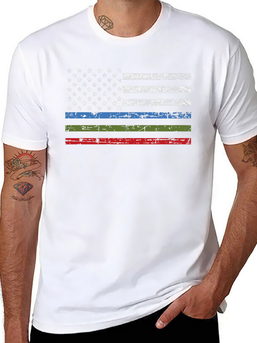 Distressed American Flag T-Shirt - Patriotic Thin Line