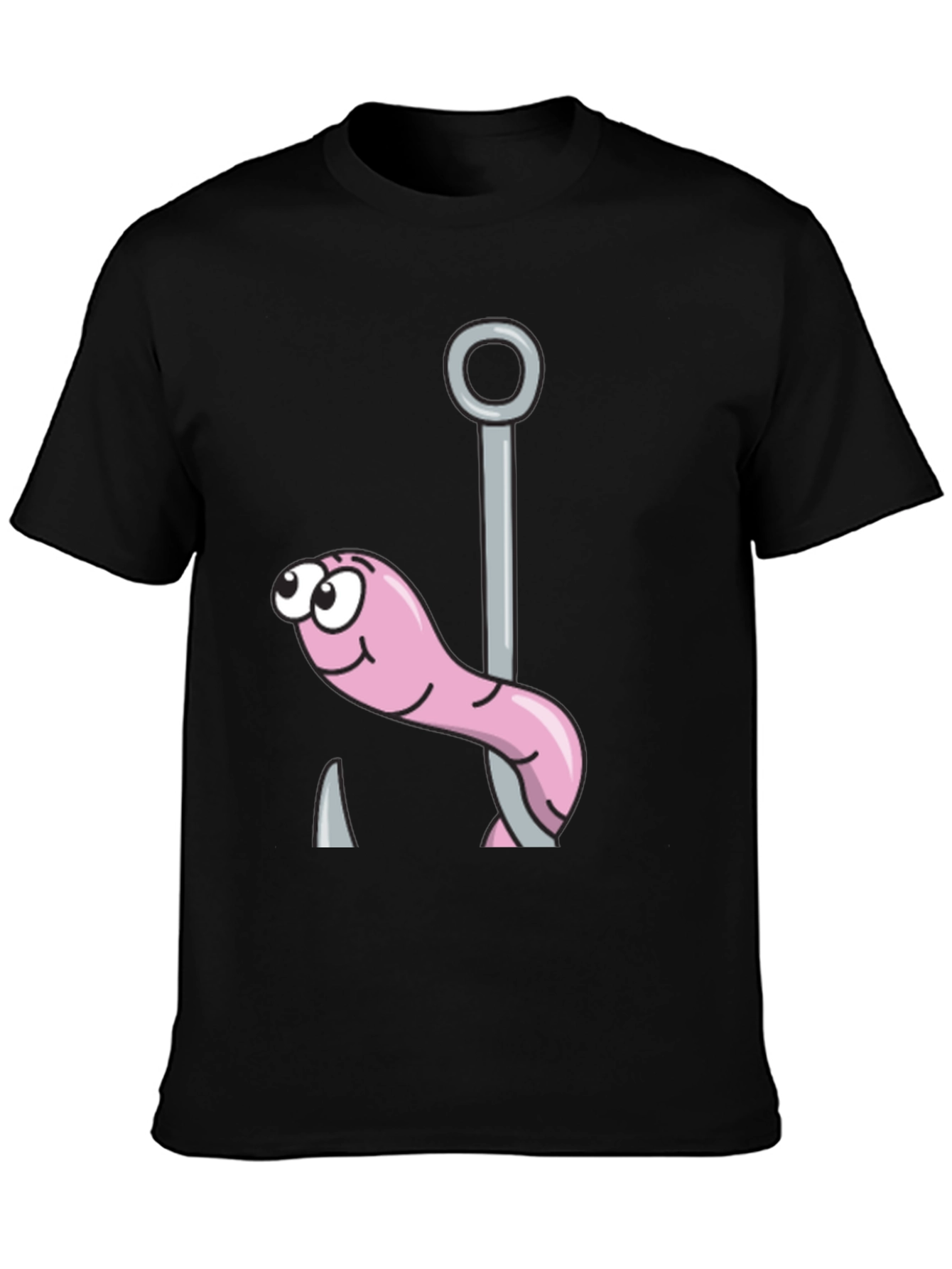 Funny Worm on Hook Black T-Shirt