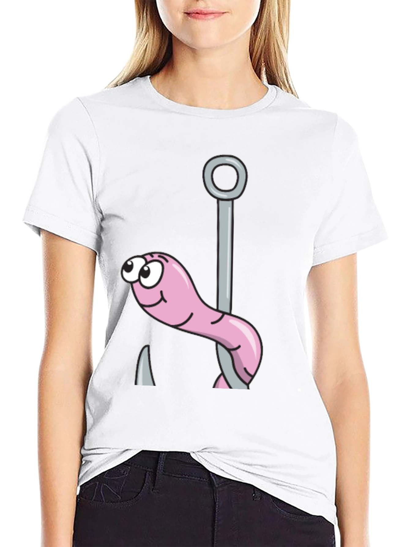 Funny Worm on Hook Black T-Shirt