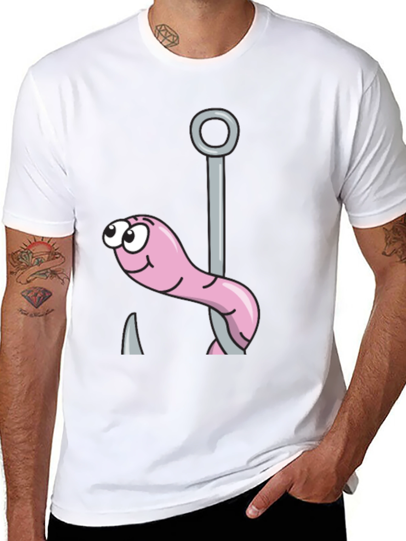 Funny Worm on Hook Black T-Shirt
