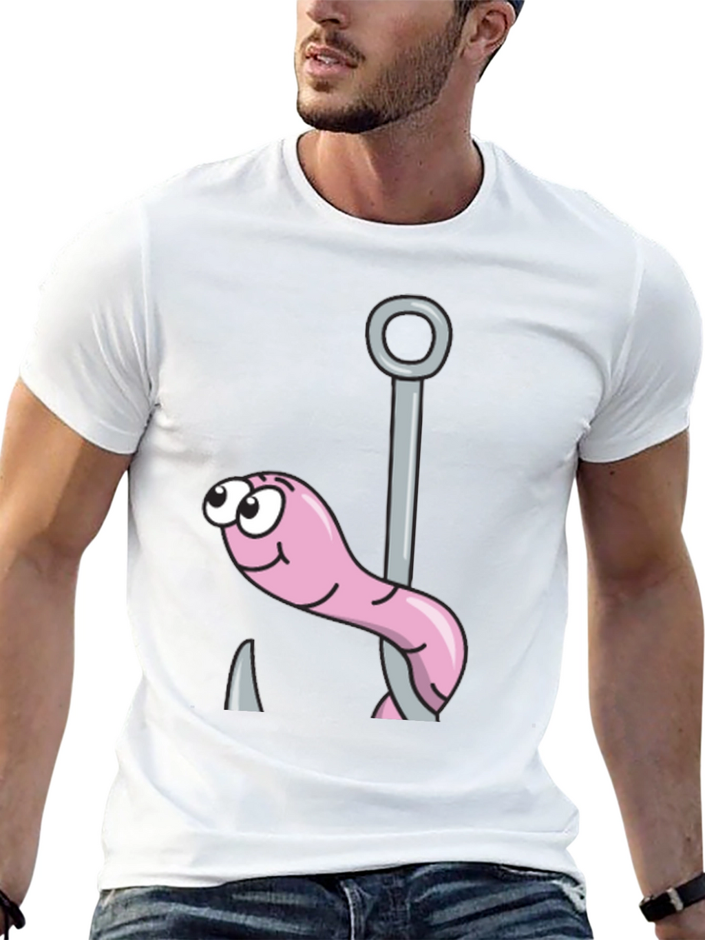 Funny Worm on Hook Black T-Shirt