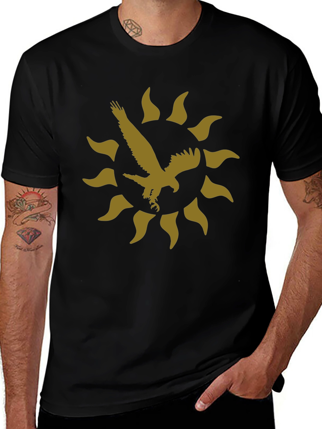 Eagle Sun Graphic Print Black T-Shirt