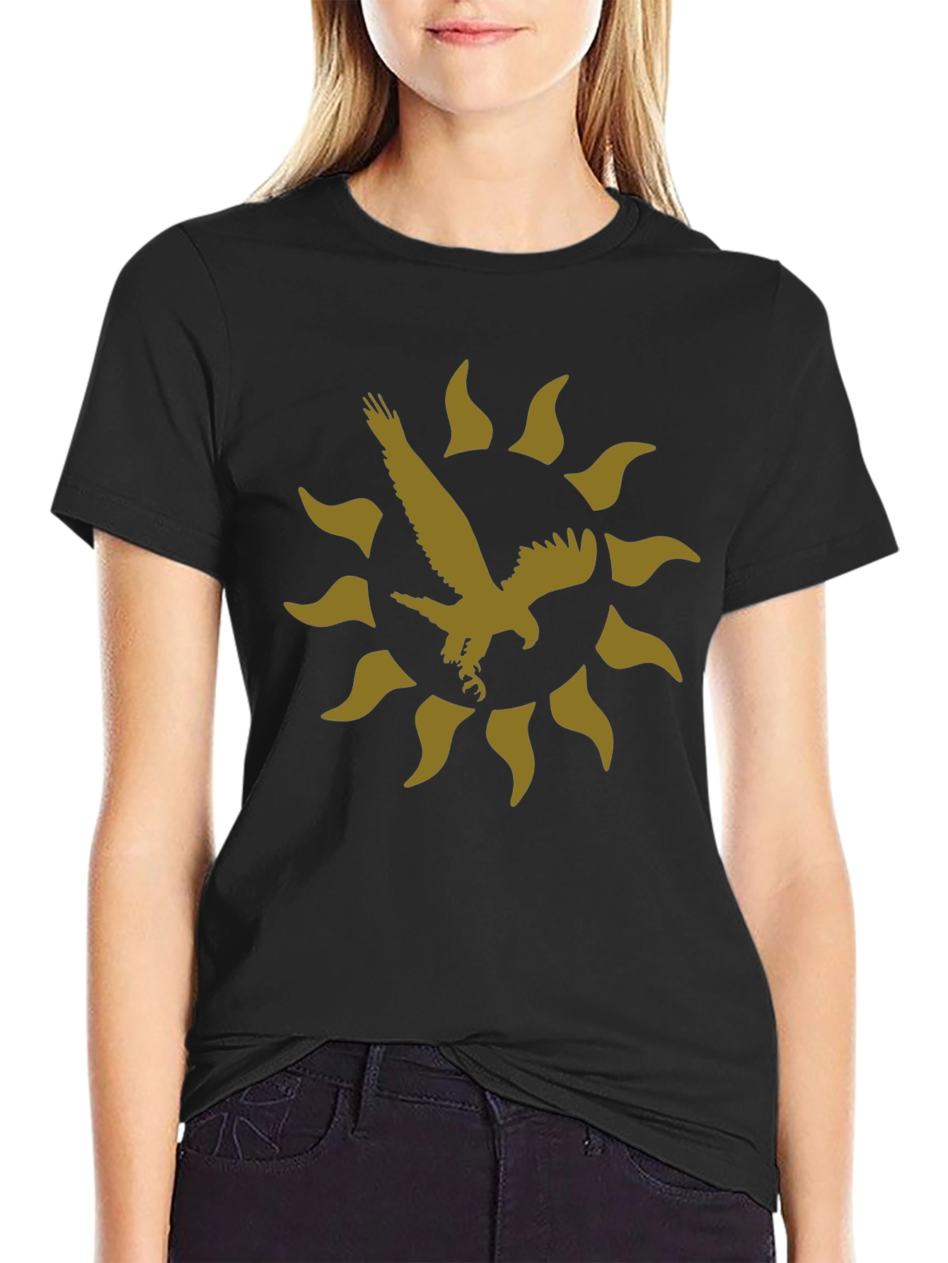 Eagle Sun Graphic Print Black T-Shirt