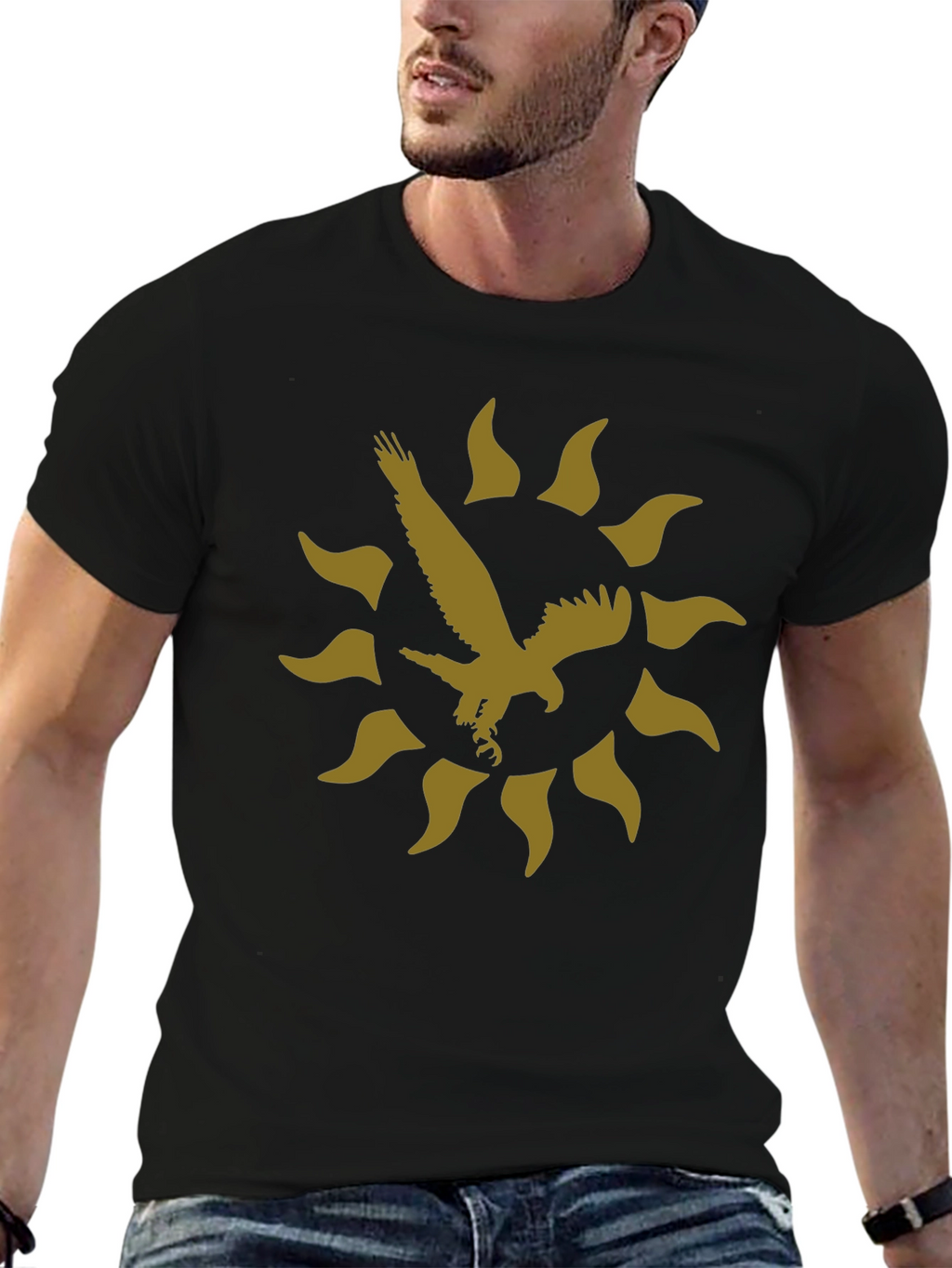 Eagle Sun Graphic Print Black T-Shirt