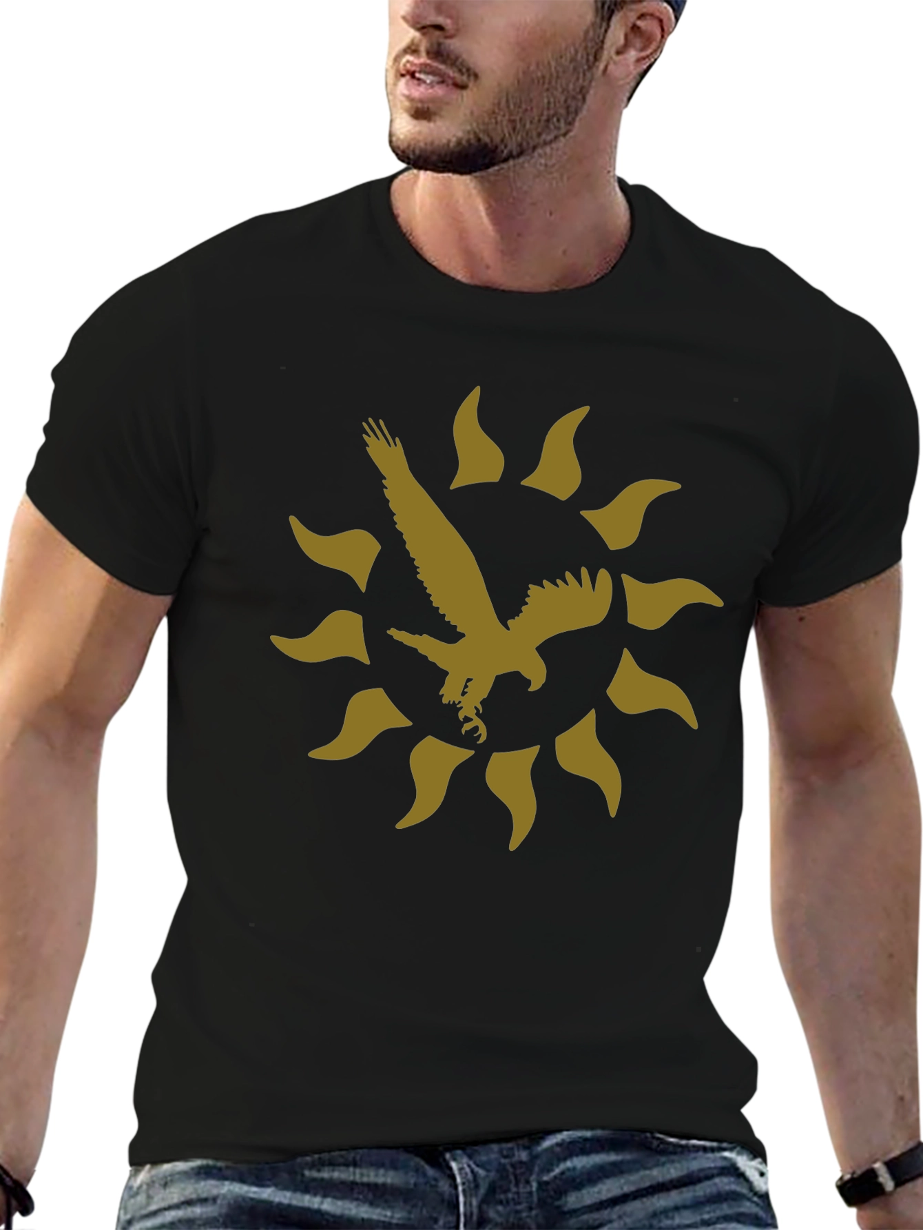 Eagle Sun Graphic Print Black T-Shirt