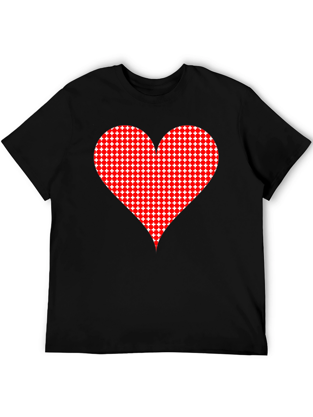 Heart Plus Sign Pattern Black T-Shirt