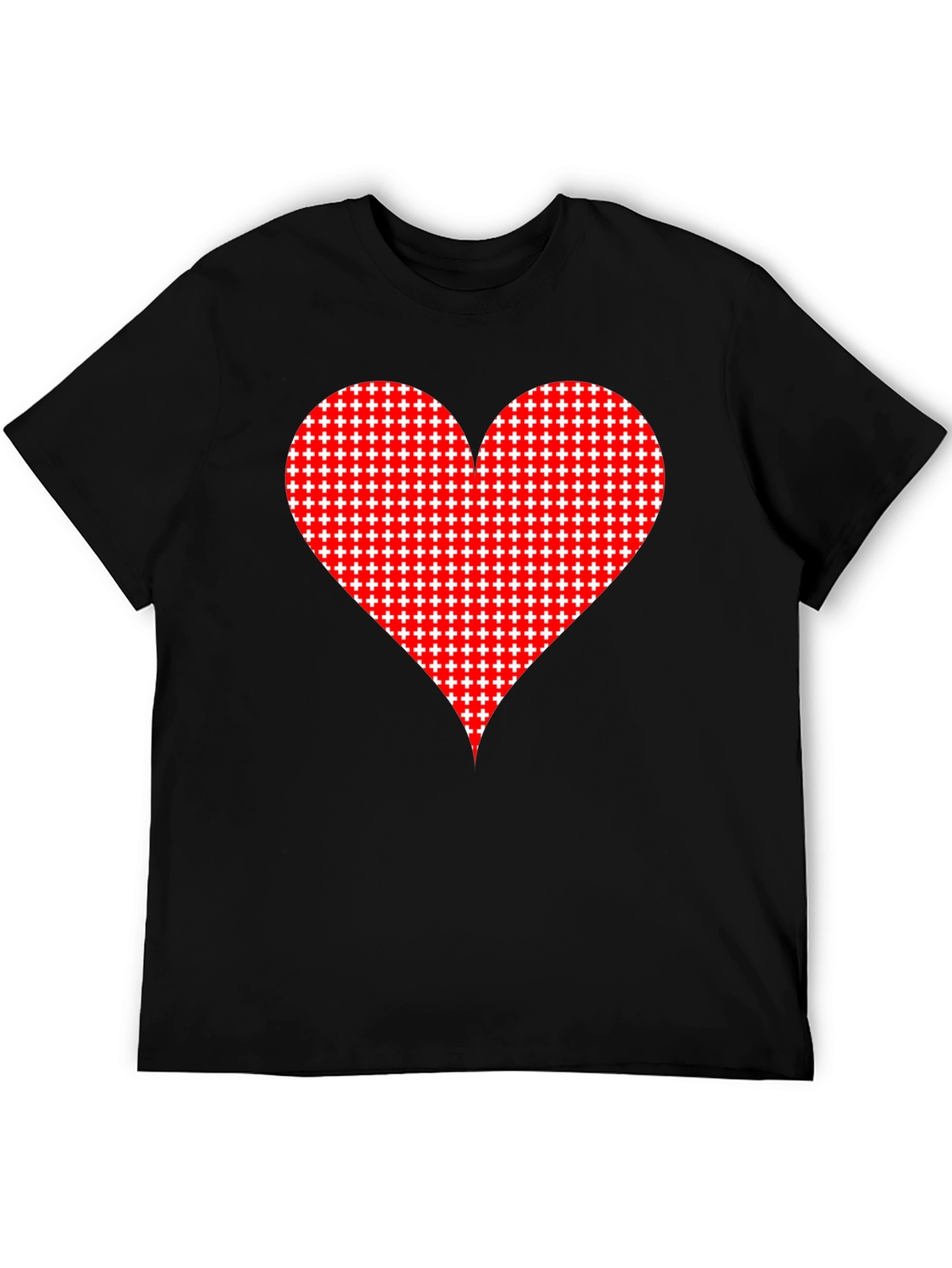 Heart Plus Sign Pattern Black T-Shirt
